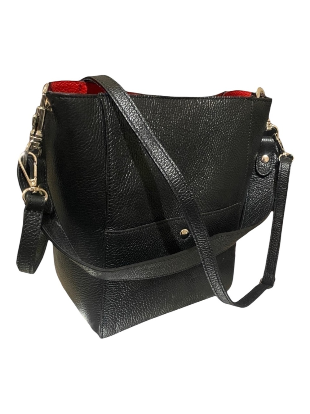 BORSE IN PELLE Black Leather Tote Bag Black w/Double Straps & Accessory  Pouch
